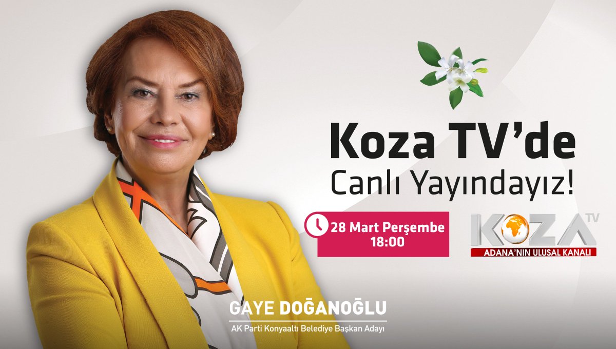 gaye_doganoglu's tweet photo. Bu akşam “Seçim Akdeniz” Programı’nda @kozatv01 ekranlarında @dilekbozkurt07 ’nin konuğu olacağım. Ekran başında buluşalım 😊

📡 #CanlıYayın 
📺 @kozatv01 
⏰ 18.00 https://t.co/6ehALNcs3p