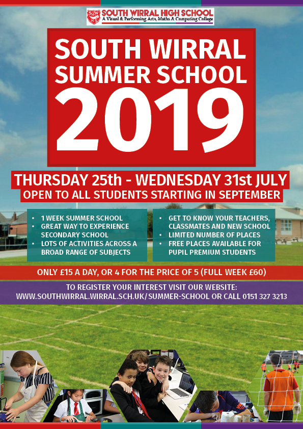 SouthWirral's tweet photo. This year we will be running our highly successful Summer school again from Thursday 25th July – Wednesday 31st July for our new year 7 pupils joining in September 2019. 

Visit our website for more info and to book your place https://t.co/j8N3TXumCA #SummerSchool https://t.co/Mnivc6cNU4