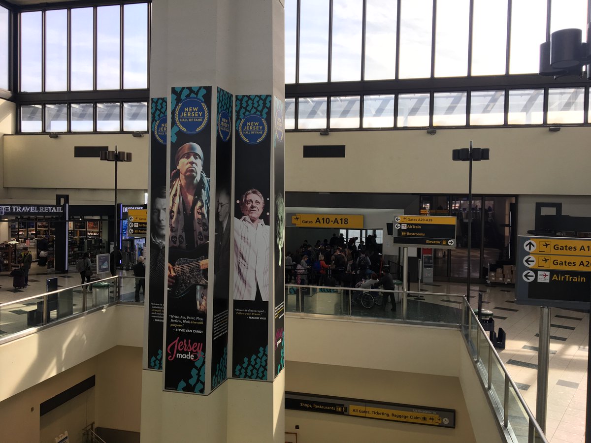 EWRTermA's tweet photo. @newkafer @EWRairport Thanks for noticing our new addition. The New Jersey Hall of Fame has installed graphics of famous NJer's throughout Terminal A. Stevie can be found in the A1 Lobby. But, also come to see Frank, Rudi, Connie, and many more! https://t.co/vDzyydgV6q