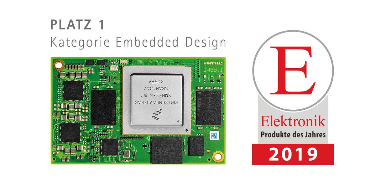 PHYTEC_Gmbh's tweet image. phyCORE-i.MX 8 #SystemOnModules received 1st place in Product of the Year in the Category of Embedded Design! Thank you to all Readers of @ElektronikTweet Magazine and on @elektroniknet Read more: bit.ly/2U6O0BX