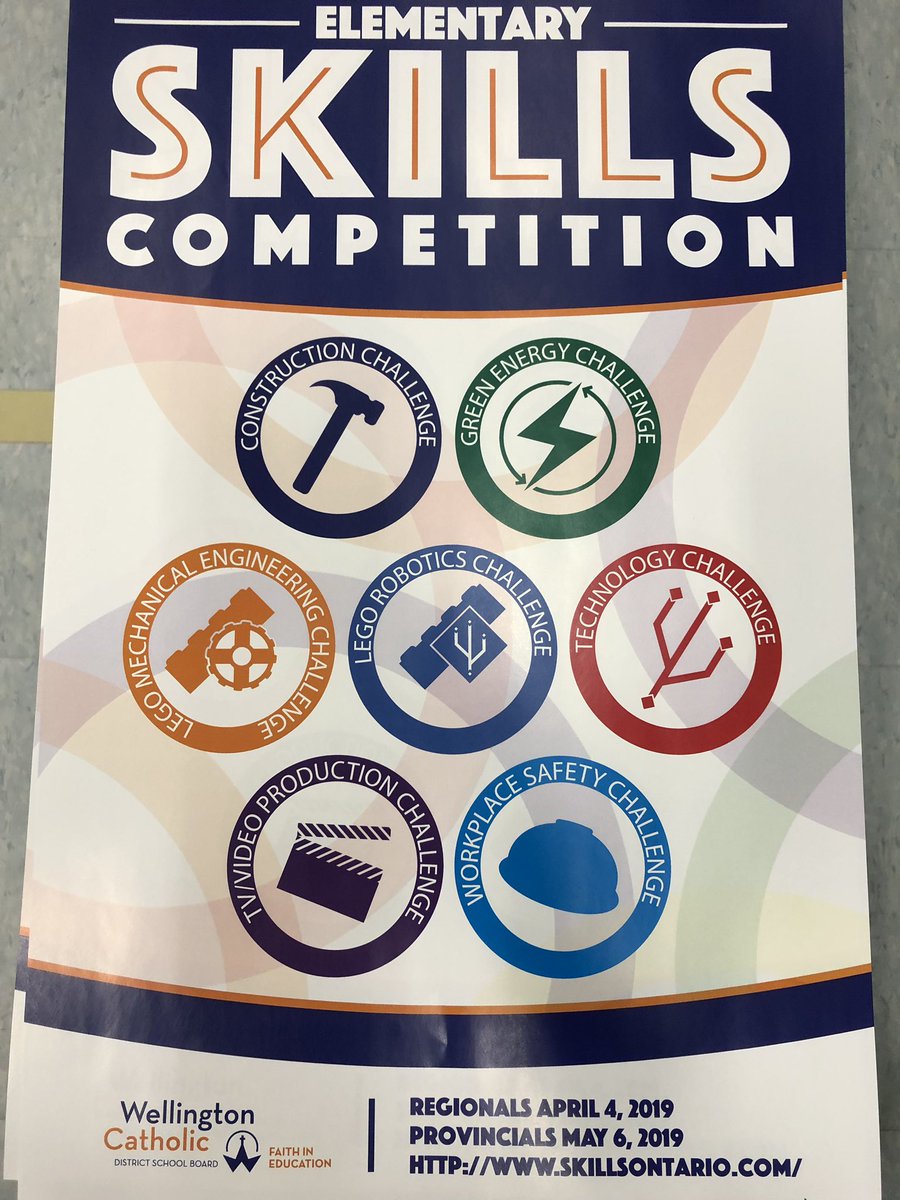 's tweet image. The 6th Annual Wellington Catholic District Skills Canada Competition is happening at the Fergus Sportsplex on April 4,2019. Over 500 elementary students from all Catholic schools will compete. #whatwedo#SkillsCanada#OYAP#STEM