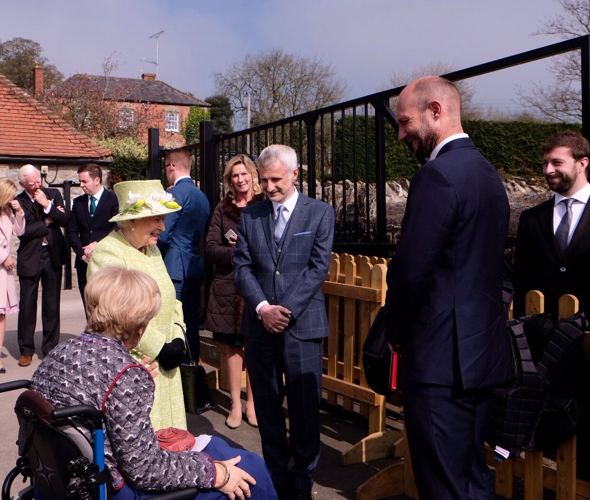 RoyalFamily's tweet photo. The Queen hears from representatives @UniofBath about the research projects they are leading on equestrian sport spinal injuries and racehorse welfare.

#RoyalVisitSomerset https://t.co/iQgWOTcPsT