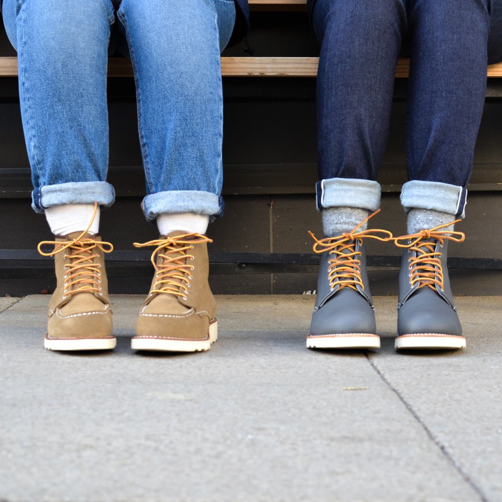 Moc Toe or Round Toe? Laura styles the new Olive 6" Moc with Lee 'Mom Straight' jeans and Vicky wears the Stone Round Toe with Lee 'Scarlett Candiani' denim. Now available in store and online at liquorstoreclothing.com.