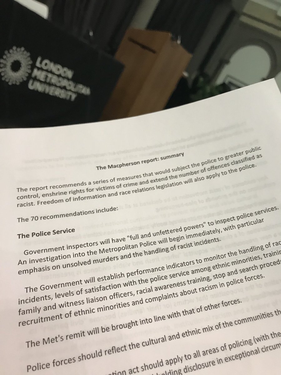 RecogniseRace's tweet photo. Project race at London Metropolitan University discussing the Steven Lawrence enquiry 20 years on, what we have learnt and what still needs to be done 🙌🏽🙏🏾💪🏿 https://t.co/QsVQAup8Al