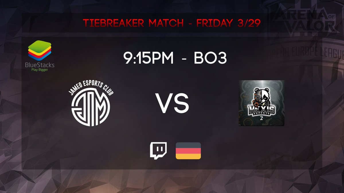 Hello Everyone! 

We have one tiebreaker this Friday 29/03 between @Jameo_EC and <a href="/HexiseSports/">Hexis eSports</a> 2 ! 

It will be casted so make sure to support the teams for the last game of this AEL edition 🤗