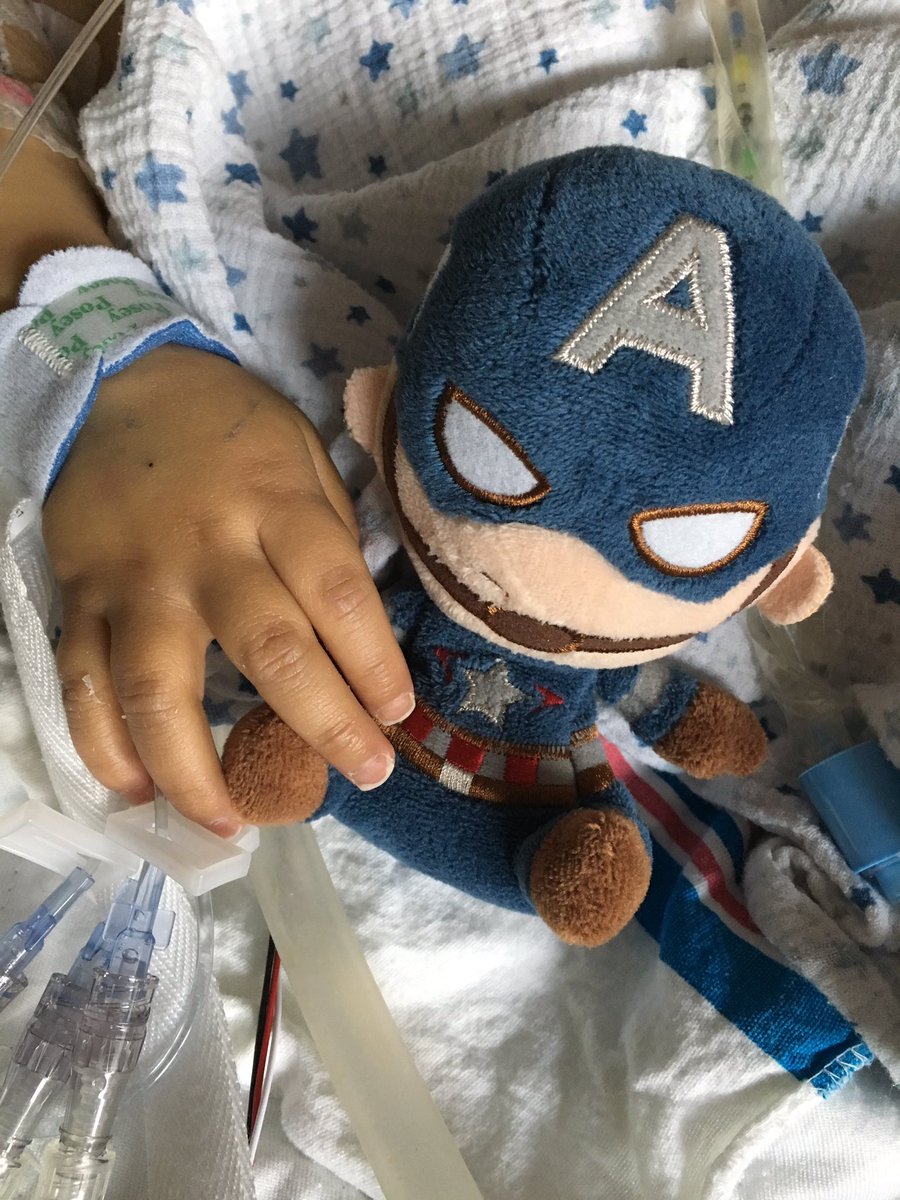 TeamNaaman's tweet photo. Captain America is by your side, and so is #TeamNaaman! Hoping #Cheeky will start grabbing him instead of his chest tube 🙄@Buffalonian83 #ChildhoodCancer #ChildhoodCancerAwareness @YNHH @YaleCancer #Avengers https://t.co/s6CGYZW2zx