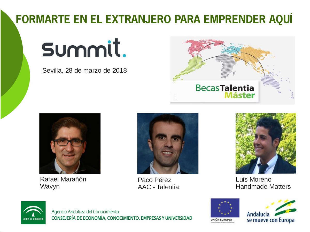 ACCUAndalucia's tweet photo. En unos minutos, en el aula 7 de @ETSIngenieria en #IdeasFactorySummit, hablaremos de nuestros programas de formación avanzada y #BecasTalentia. Si queréis conocer estas ayudas de posgrado y a dos de nuestros becarios emprendedores, ¡aquí os esperamos! https://t.co/mydr9ky5Gg