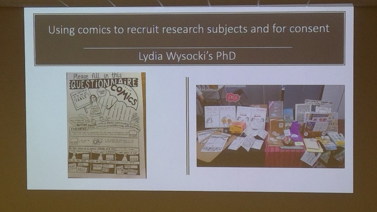 clarebutler123's tweet photo. Next up Comics as research method starring @lyd_w @plizt using comics in participatory and emancipatory research to express social realities  - comics as dissemination, most common - can used to recruit participants &amp; gather data - to gain informed consent &amp; teaching #appcomnet https://t.co/gAwwUG9rin