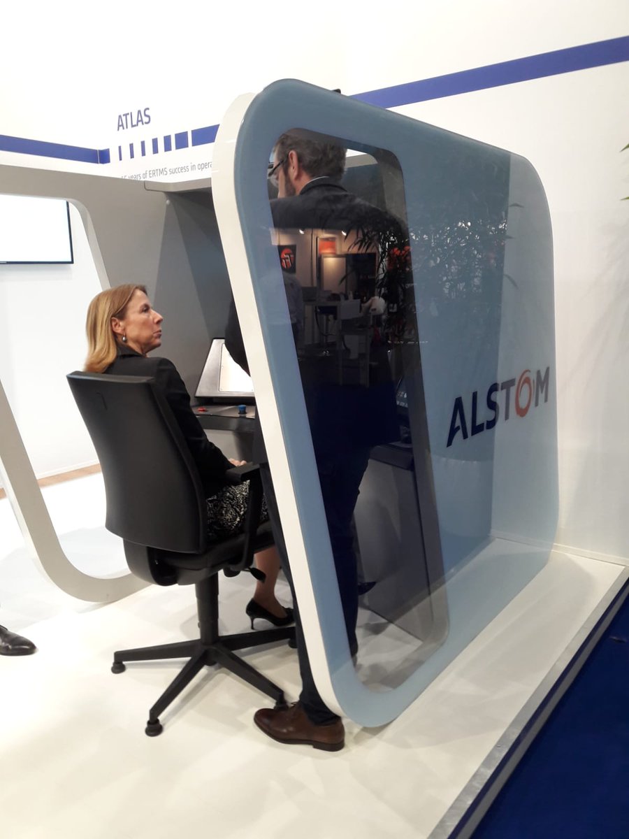 Alstom's tweet photo. Hello from @railtecheurope ! We were delighted to showcase our ATO simulator to @SvVeldhoven from @MinInfraWaterNL. Discover  our ERTMS solution, HealthHub, Mastria, our PrimaH4, Coradia iLint @Aptis_Alstom &amp; @Station__One on booth 2.002 ! https://t.co/cDKKh1Q0Tp   #RailTech2019 https://t.co/gfETCjutOO