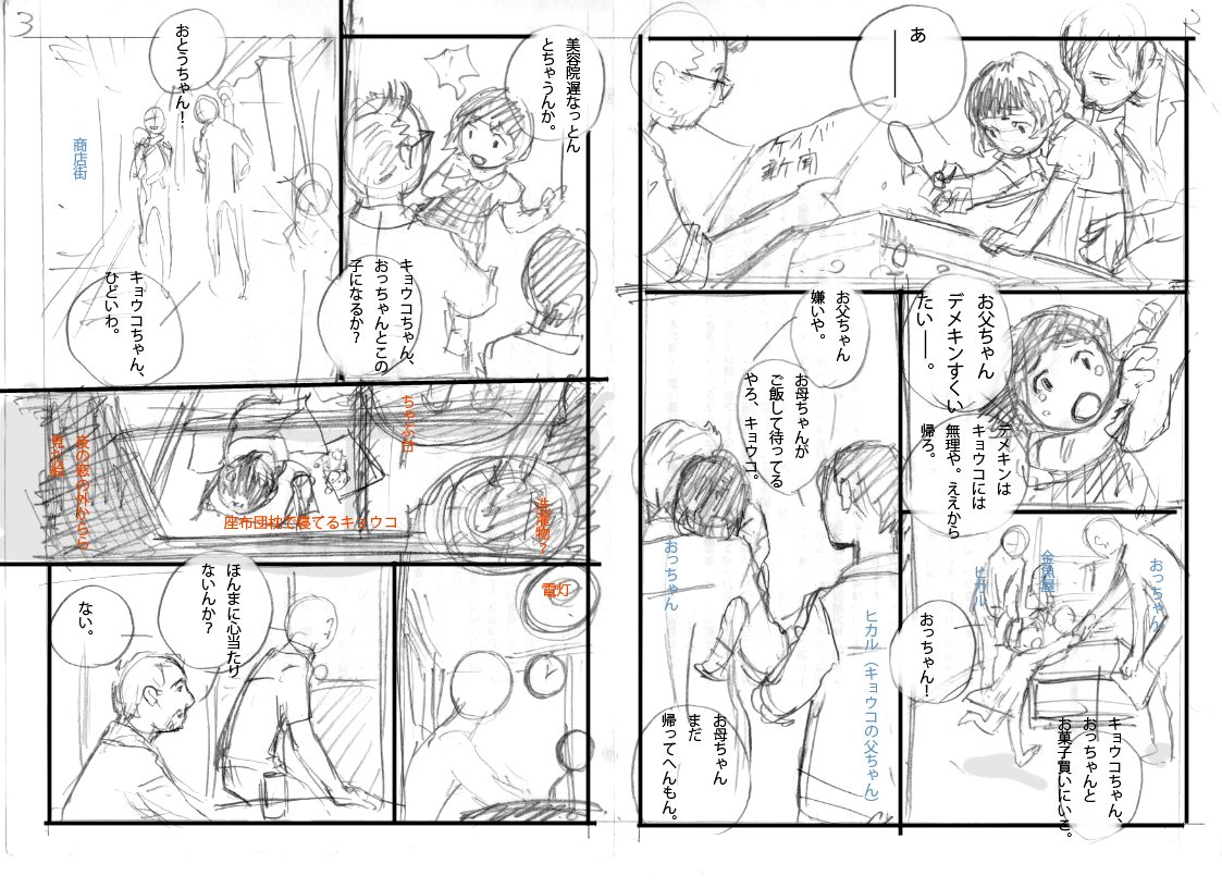 8ページのネームですが未発表です。村田さん用に描いたんですがちょっと重かったので。どこかで描いていいって仰ってくださったら描きますよ。 