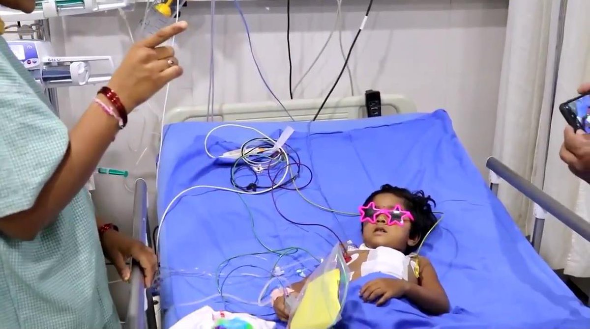 Akshitha is the first patient to have had surgery at the camp. She has been moved out of intensive care and is recovering well. Akshitha was really happy with her gift of pink sunglasses and plastic bracelets, she wanted to keep them on all night #AlderHeyinIndia