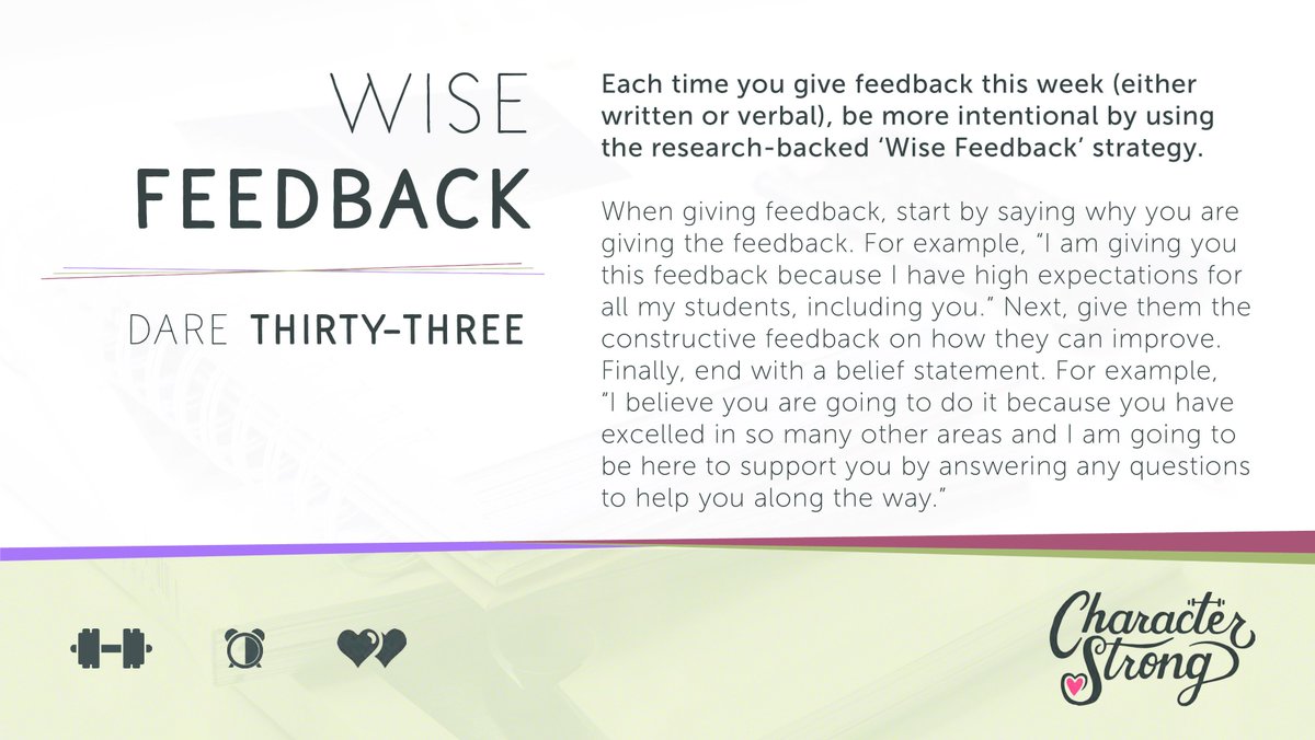 PTHSCharacter's tweet photo. As educators, feedback is one of the most important things we do.

This week's #PTHSCharacter Dare introduces the "Wise Feedback" strategy and challenges us to be intentional about the way we provide feedback.

Try it out and let us know what your students think. https://t.co/kcVTSLksD8
