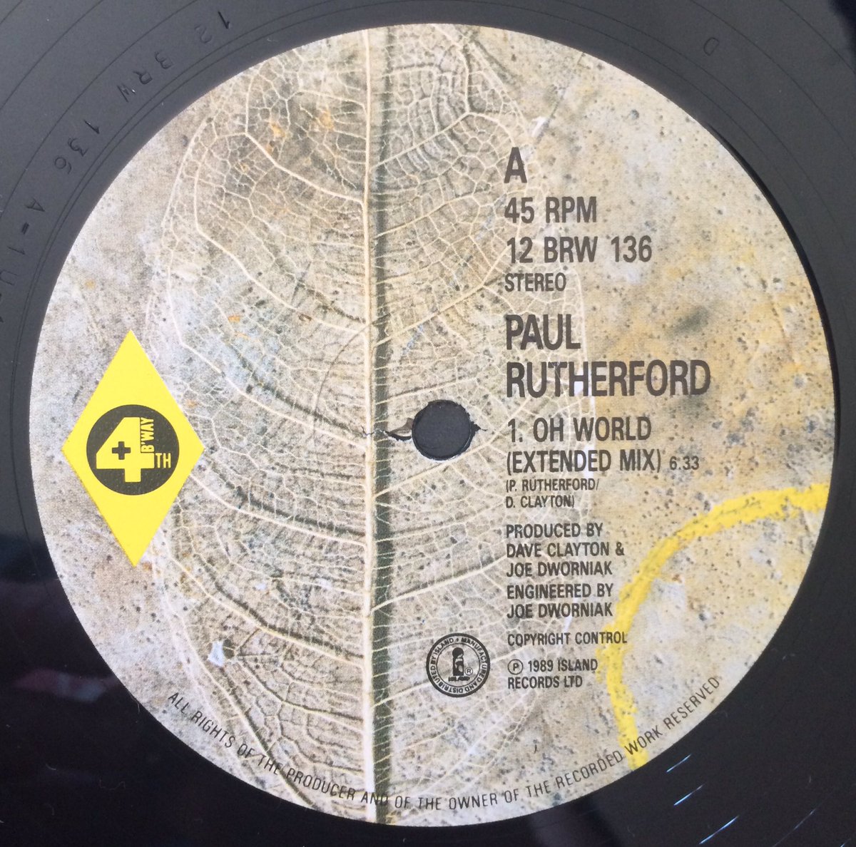 Poplifer73's tweet image. Paul Rutherford “Oh World”.
1989 4th &amp;amp; Broadway/Island Records. 12” Single.
Vinyl find.
WHAT A SONG!
@Rutherpuff @islandrecordsuk 
#PaulRutherford #IslandRecords #TwelveInchSingle #Vinyl #VinylHeaven #RecordCollection