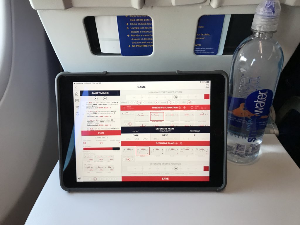 DefCoordinator1's tweet photo. DC1 operating at lightning speed at 30,000 feet! Excited to land in Minnesota and talk defensive football with @mshsca coaches. #RPOThis https://t.co/pqqICuqUVg