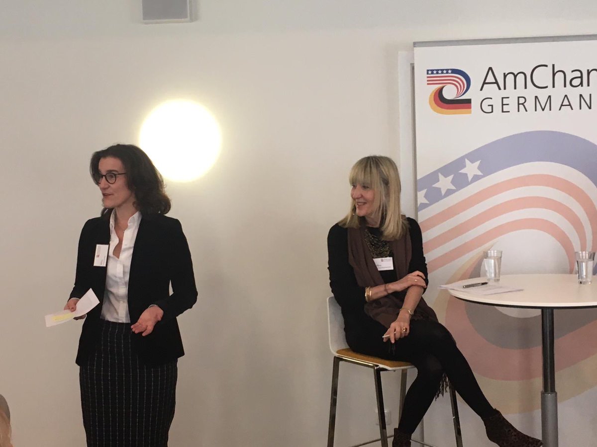 EMetzen's tweet photo. Wow, huge women power at AmCham Germany: We are super proud to host Lorraine Hariton, CEO of Catalyst, and Sylvia Rothblum of Warner Bros. for a talk about diversity #AmChamGermany #diversity #womenpower https://t.co/Zd1u690Gna