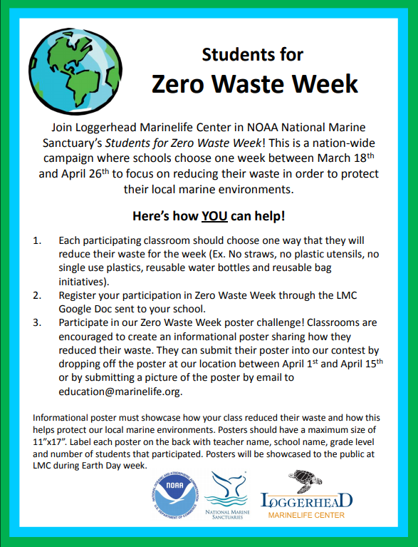 PBCSTEM's tweet photo. Students for Zero Waste Week Challenge - Join @LoggerheadMC @NOAA and @sanctuaries to reduce your waste and protect local marine environments! https://t.co/1Bjp1MniIW