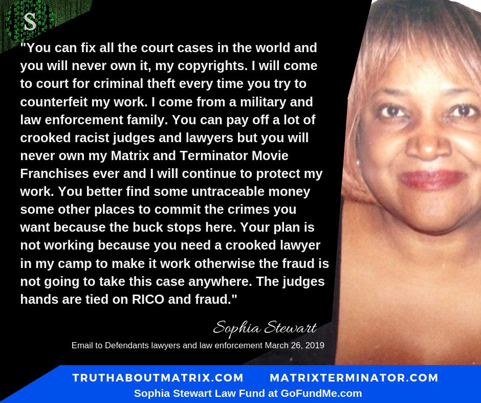 Sophia_Stewart's tweet photo. #prosecutethemnow #thetruthisinthedetails #readthetruth #matrixterminatorcopyrights #matrixterminatorlawsuit2019 #theMatrix #theTerminator #matrix #terminator #FBI #Nevada https://t.co/69UqmqH4D7