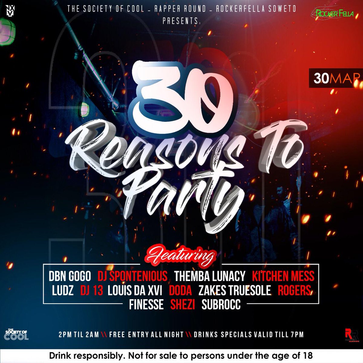 societyofcool's tweet photo. 📢 MARCH BABIES 📢

Come and celebrate your birthday with us... Check out our packages 🎂🍷

🎉 #30ReasonsToParty
📆 Saturday 30th March 2019
📍 @Rockerfella_SWT

🙌🏽 x 30 https://t.co/QsGB3a5OcH
