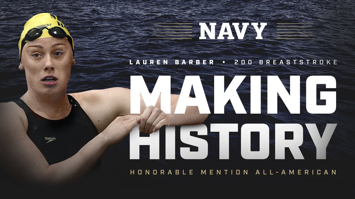 NavyAthletics's tweet photo. Lauren Barber from #NavyWSwim earned H.M. All-America honors last week. This week, she was named the Navy Athlete of the Week, presented by @northropgrumman. Click this link to access a video interview with her: https://t.co/ZrmkRHvmL0 https://t.co/BZf3tULPko