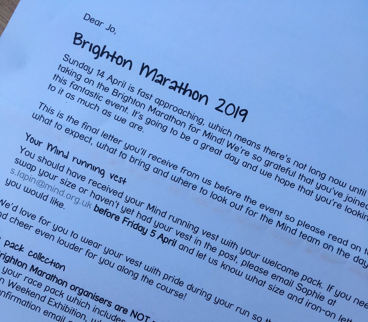 jo_v_76's tweet photo. Well this just got more real!
I’m running #BrightonMarathon for @MindCharity https://t.co/1G1FQ0ihqC

#NoBackingOutNow #InItForTheLongHaul #UKRunChat #247Running #runr https://t.co/fbfU7oUWt7