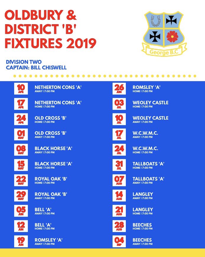 thegeorgebc's tweet photo. Oldbury League Fixtures 2019 https://t.co/p1aDDWAWZG