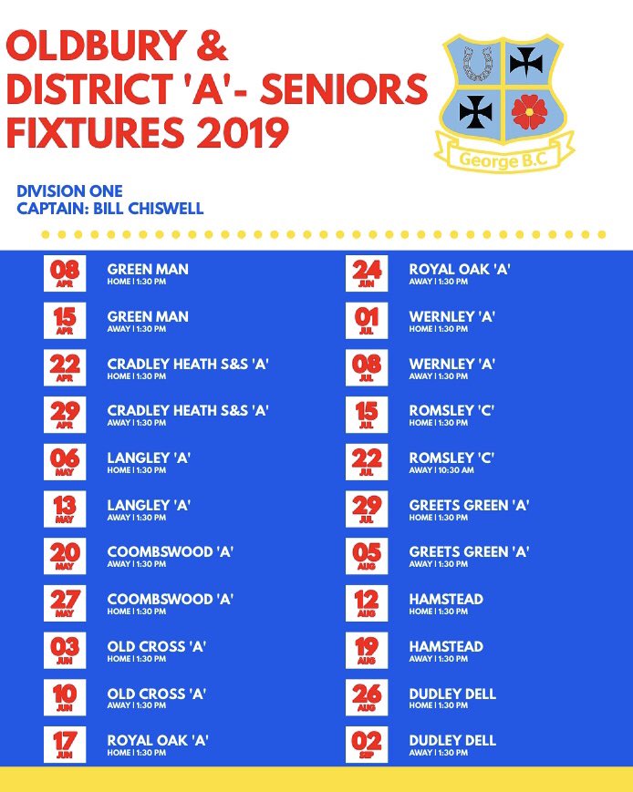 thegeorgebc's tweet photo. Oldbury League Fixtures 2019 https://t.co/p1aDDWAWZG