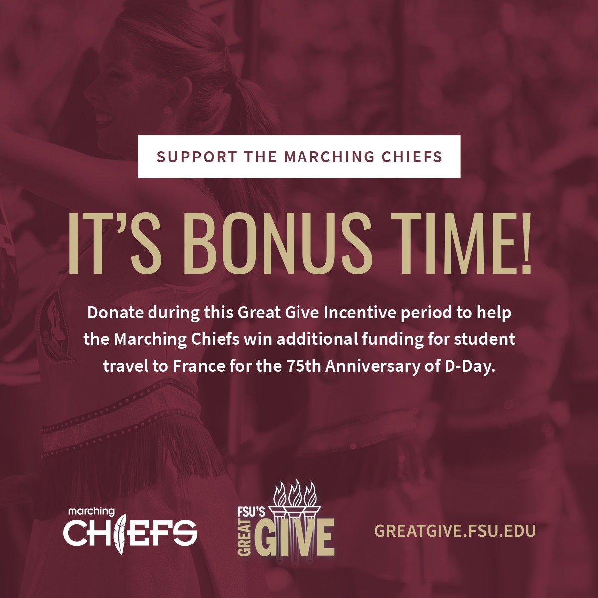 It's bonus time for the Great Give. From 2p-4p, bonus will be based on most number of gifts. So large or small, every gift counts the same. And all gifts get us closer to the D-Day 75th Anniversary Parade in France. Please help. We couldn't do it without you.