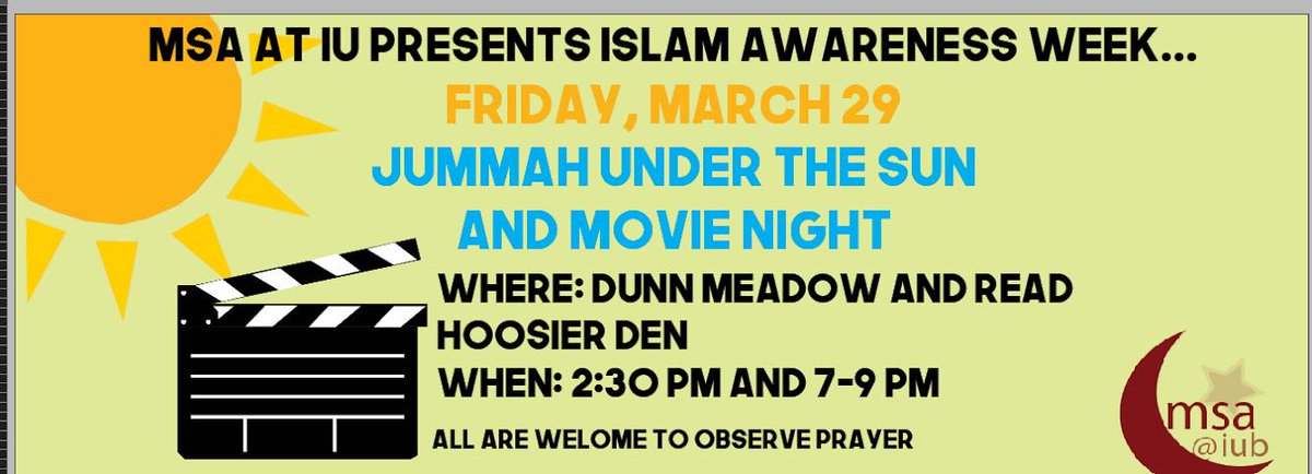 ONeillDiversity's tweet photo. TOMORROW! Celebrate #IslamAwarenessWeek with @iubmsa at Dunn Meadow at 2:30pm and at @TheReadHooDen from 7-9pm! https://t.co/aarzwAFUU8