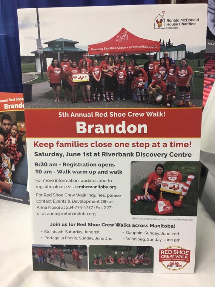 RMHManitoba's tweet photo. We’re at the @ProvincialEx raising awareness of our upcoming #RedShoeCrewWalk from June 1st to June 9th in Brandon, Steinbach, Portage la Prairie, Dauphin and Winnipeg! We can’t wait for this family-friendly, 3 km walk in support of our families! 👟❤️ #keepingfamiliesclose https://t.co/wydgzl7Ewq