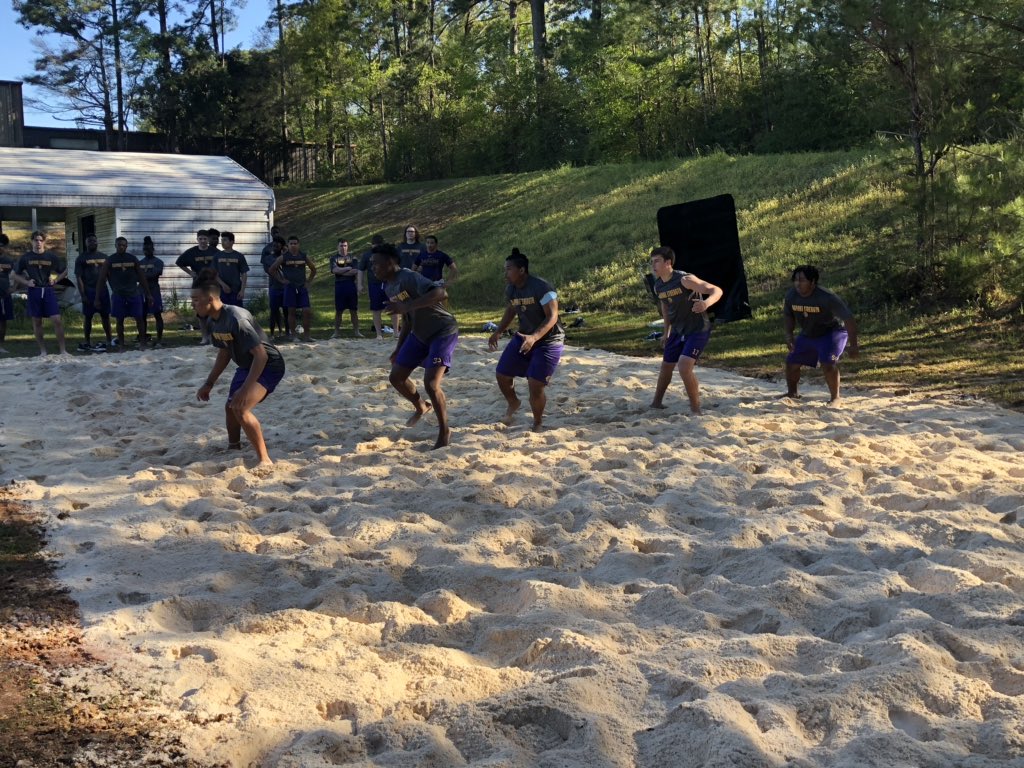 CoachMattWells's tweet photo. The Trojans got better this morning. After weights, @atlasatman had a new toy and we got to break it in. Thanks to all those that made our new sand pit possible. #EarnIt18 https://t.co/tc7I4V5eyv
