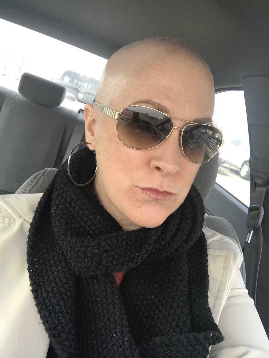 victorialdugger's tweet photo. Happy for another chance to wear SUNGLASSES today. And forgot to sunscreen my head. Hey, I’m new at this. 🤷🏻♀️ #shavedheadproblems #ovariancancersurvivor https://t.co/0ggkaFnPWQ