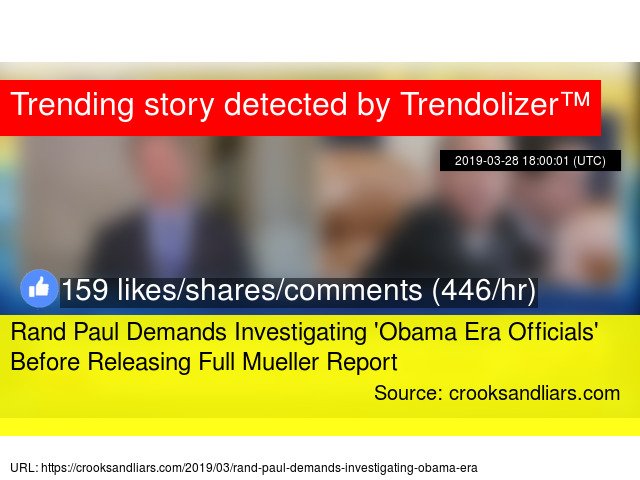 RandPaulizer's tweet photo. Rand Paul Demands Investigating 'Obama Era Officials' Before Releasing Full Mueller Report https://t.co/CzIvxU7AyA https://t.co/5q5B0PegL0