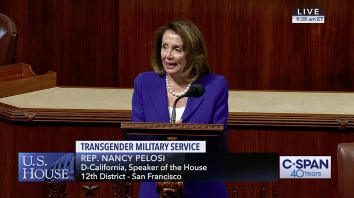 Speaker Pelosi on the House floor denounces trans military ban.