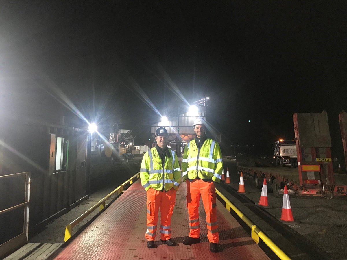 Our CEO, Kevin Anthony Lagan, pictured with Kieran McIlhatton visited the Project team at Southend Airport last night.  The team were carrying out Marshal Asphalt Surface Course works during the night time possession, utilising our in-house asphalt batching plant.