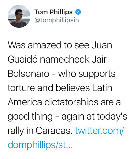 Is the  @Guardian Latin America editor  @tomphillipsin similarly "amazed" that Bolsonaro and his justice minister visited the CIA? Or that the US was behind the 1964 coup that Bolsonaro will commemorate? Because neither are mentioned in his newspaper.  http://www.brasilwire.com/the-strange-case-of-the-guardian-brasil/