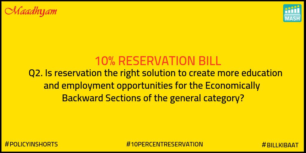 MASH_Project's tweet photo. Let's get straight to it. Is #reservation the right approach or solution to provide better work/educational opportunities for the EBS of the #generalcategory?
#10percentreservationbill #BillKiBaat #PolicyInShorts #MashPolicy #reservation #education https://t.co/EoEhwZoFQz