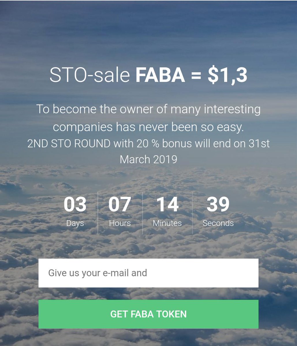 Time is ticking out. Our 20% bonus will on the 31st of March. Hurry now to make your Faba STO contribution: vc.fabainvest.com