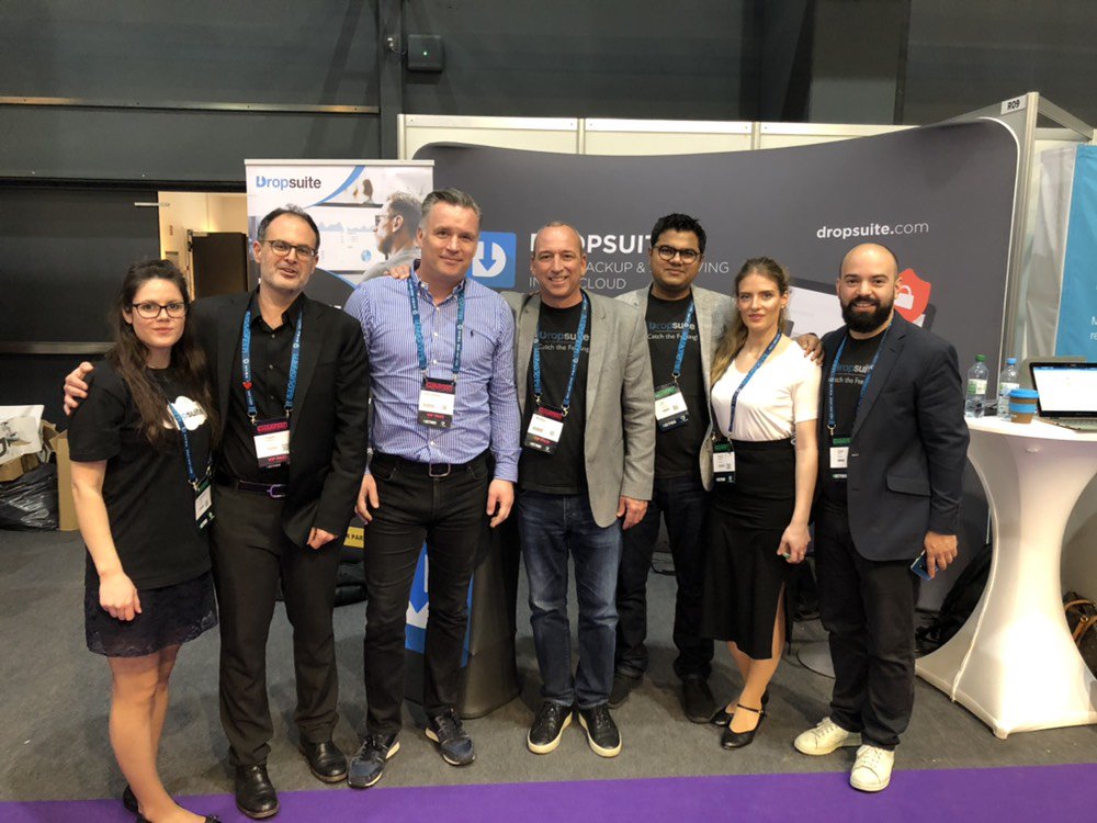 dropsuite's tweet photo. The Dropsuite crew at CloudFest 2019 (Germany) with Dr. Christian Böing, CEO of STRATO (in blue shirt, 3rd from left) #cloudfest #cloudfest2019 #STRATO #dropsuite #archiving #GDPR #encryption #emailsecurity #saas #cloud #emailarchiving #partnership https://t.co/vLk2E86IEU