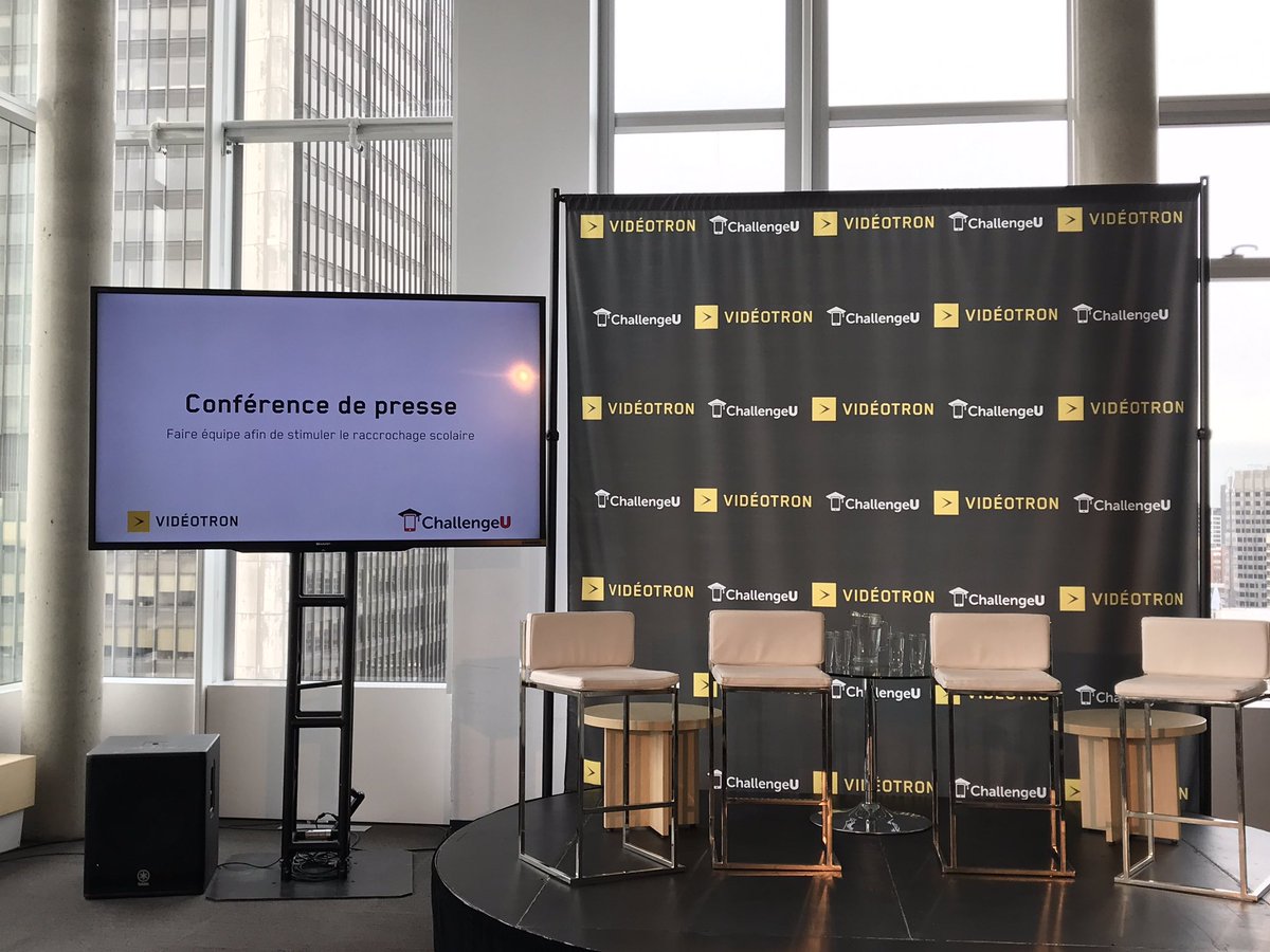 Videotron's tweet photo. Soyez prĂȘts! Dans quelques minutes dĂ©bute la confĂ©rence de presse conjointe de ChallengeU et VidĂ©otron afin de prĂ©senter un partenariat unique!
#ChallengeU #Vidéotron https://t.co/O2UWUV0SlL