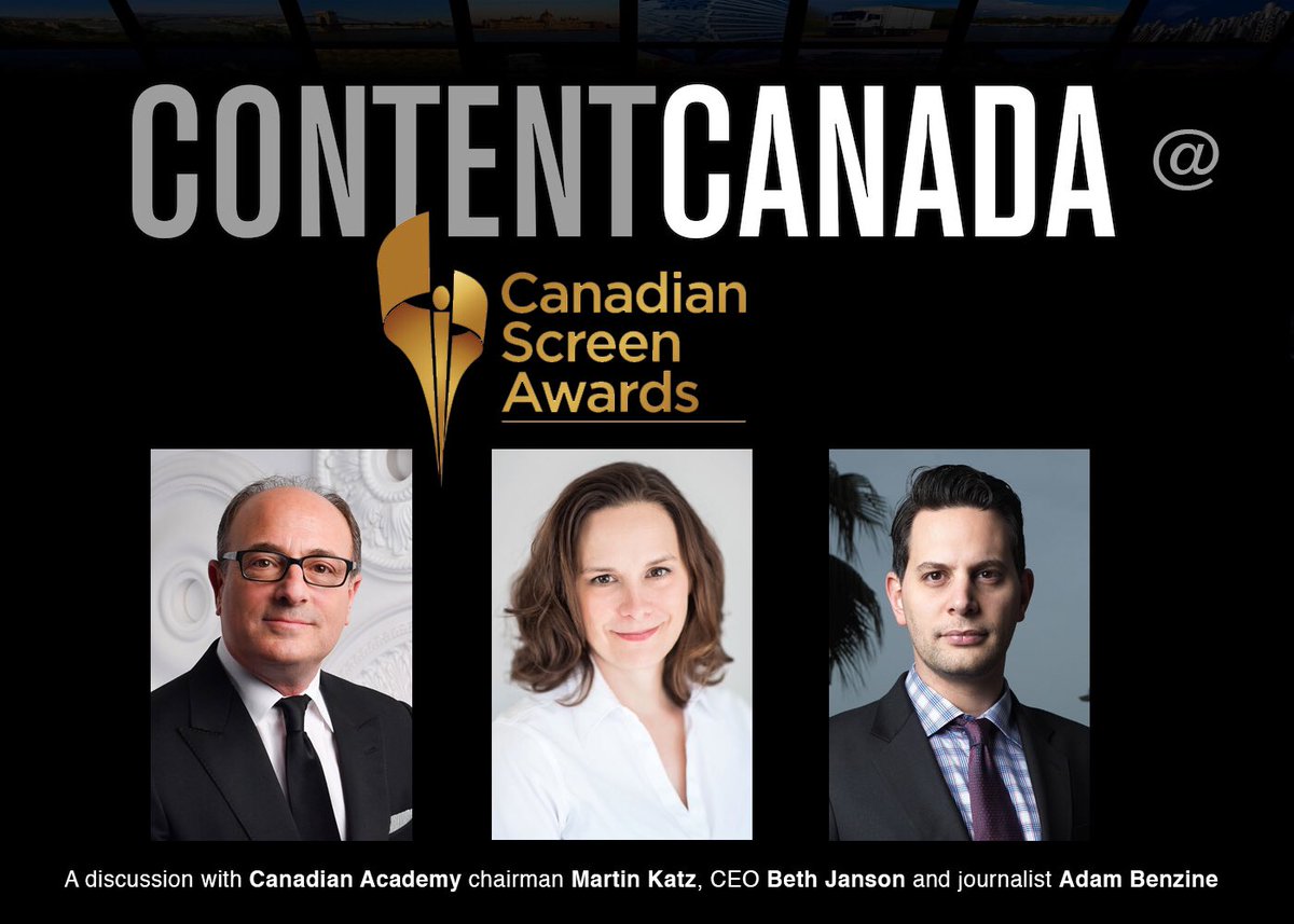 adambenzine's tweet photo. Ahead of the 7th annual #CdnScreenAwards Gala this Sunday, I caught up with @TheCdnAcademy’s CEO Beth Janson &amp; chairman Martin Katz, to discuss the evolution of the awards show and the state of the Canadian film/TV biz: https://t.co/86I2hf8dBL

#ContentCanada #podcast @C21Media https://t.co/GJXuu5NsG9