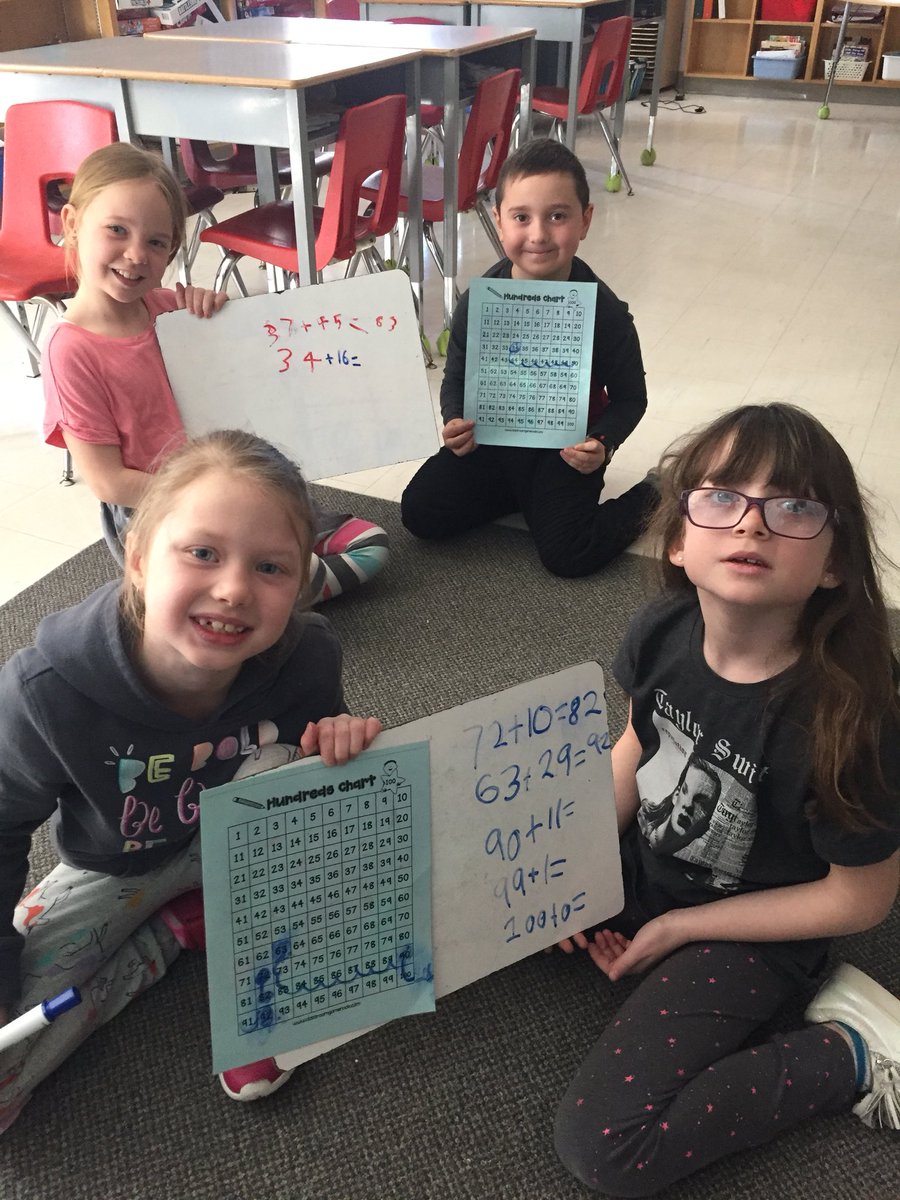 Grade4Loftus's tweet photo. Learning how to 2-digit addition using a hundreds chart! https://t.co/HAbmlP9SWC