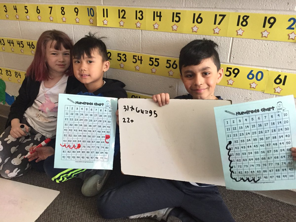 Grade4Loftus's tweet photo. Learning how to 2-digit addition using a hundreds chart! https://t.co/HAbmlP9SWC