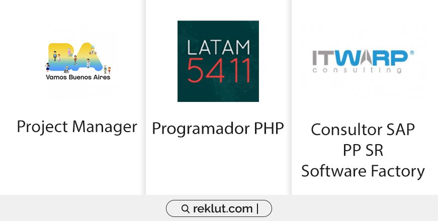 #BusquedaLaboral #Empleos #BusquedasIT  #OportunidadLaboral
Las mejores ofertas laborales están en Reklut.com
Project Manager: bit.ly/2UB0eyz
Programador PHP: bit.ly/2U4hcZY
Consultor SAP PP SR para Software Factory: bit.ly/2utW9RA