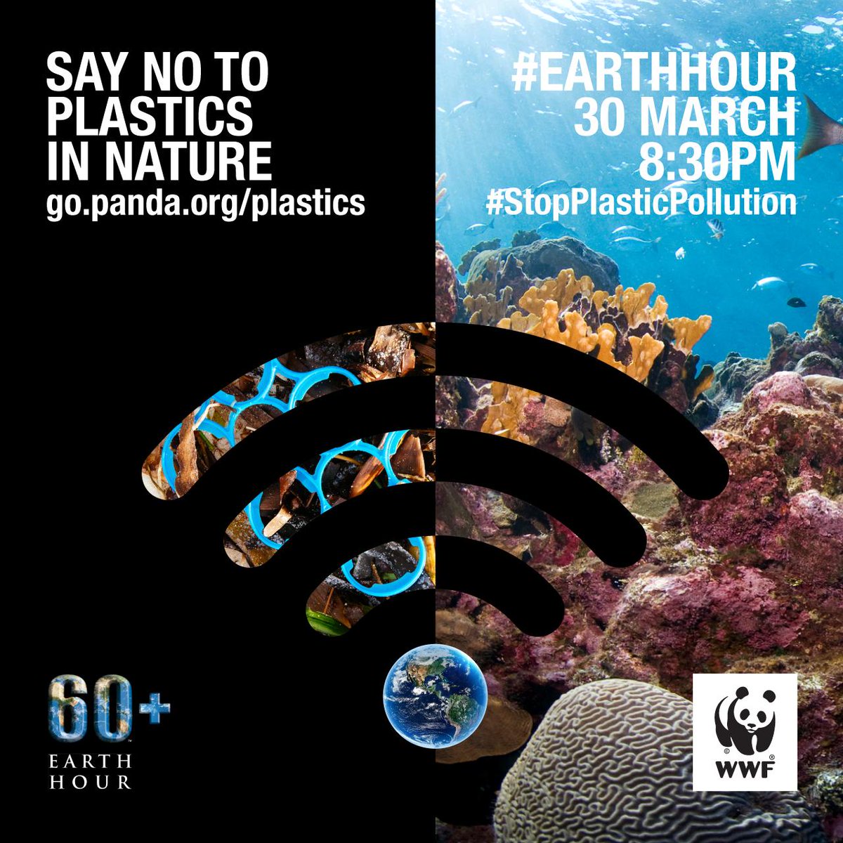 WWFSASSI's tweet image. It's #EarthHour today!! Switch off save power, and don't forget to jump on the global trend that is to #UseLessPlastic. Did you know that plastic is composed of oil? A non renewable resource, and a product that can damage our oceans. #ChooseGreen
