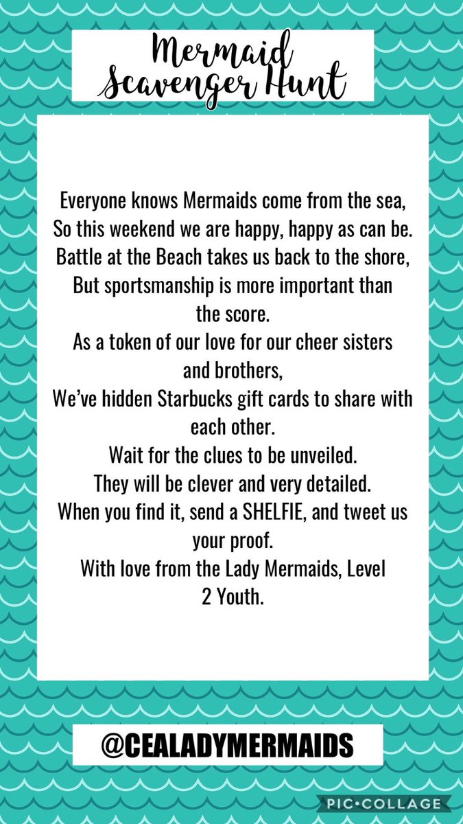 CEALadyMermaids's tweet photo. Join the fun this weekend at Battle at the Beach!!  @VarsityAllStar @USASFcheer @theusfinals  @vannah_blake @CEARaleigh1 #whodoesntwantfreestarbucks #tweetusyourshelfie https://t.co/kTI0aX2BxL