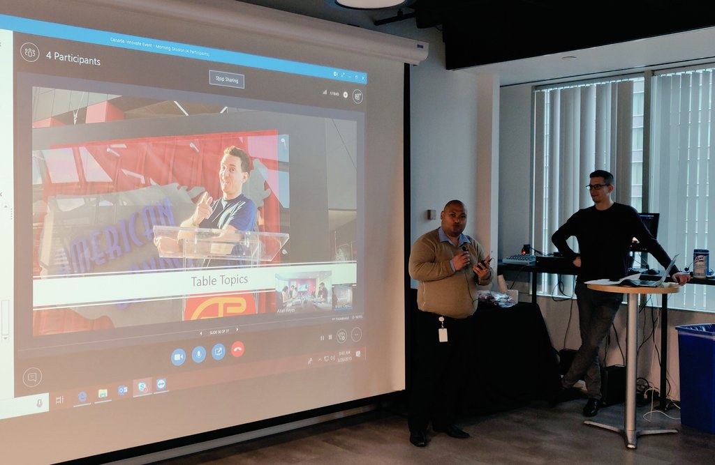 elbruno's tweet photo. #Makeathon19 it's time to do some Table Topic sessions between Toronto and Montreal!
Amazing activity to help know us each other!
Thanks Matt for hosting this https://t.co/eXOvR57Uke