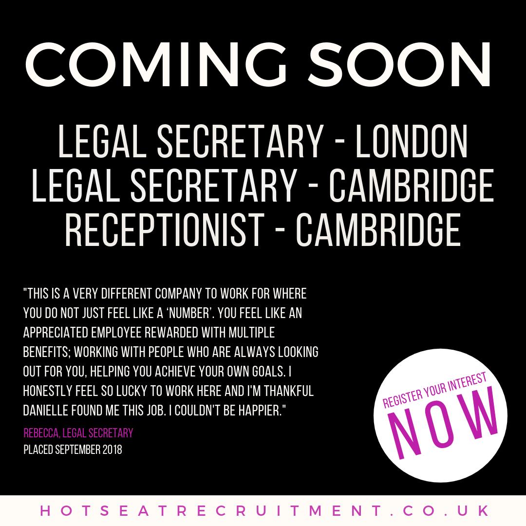 EXCITED EXCITED EXCITED. I love working with this company. If you're looking for a new opportunity with the Legal Industry (opportunities in Cambridge and London), then drop me a line pronto so you can be FIRST to hear all about these beautiful new roles. DMx