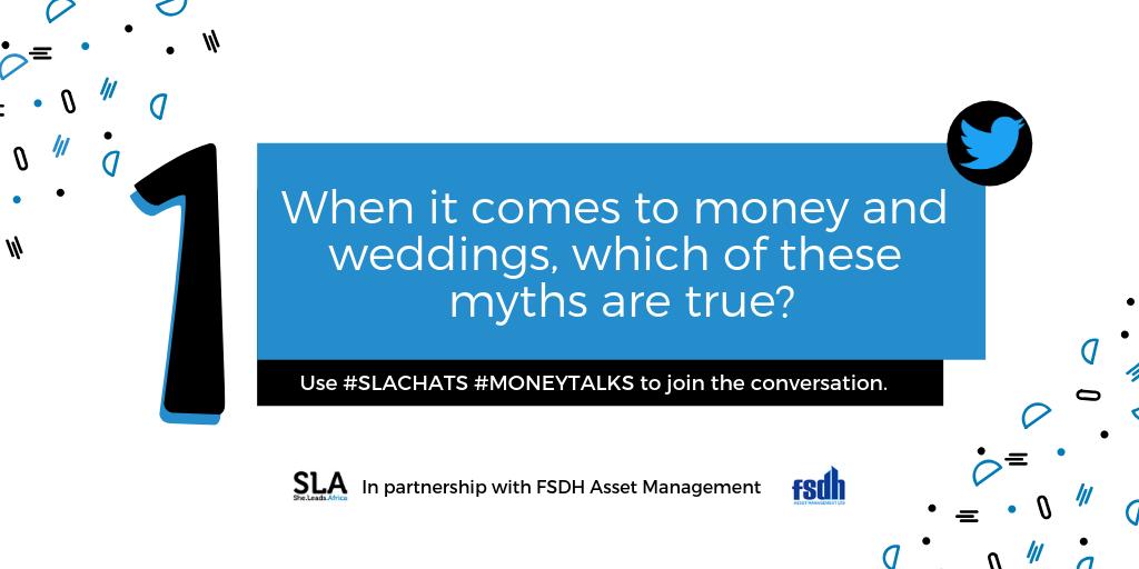 SheLeadsAfrica's tweet photo. Before we jump into the main topic of this week’s discussion, let’s talk about the costs of planning a wedding! And of course, we’ll start by busting some myths!
Q1: @FSDHCoralFunds When it comes to money and wedding, which of these myths are true? #MoneyTalks and #SLAChat https://t.co/etoyNYKA8y