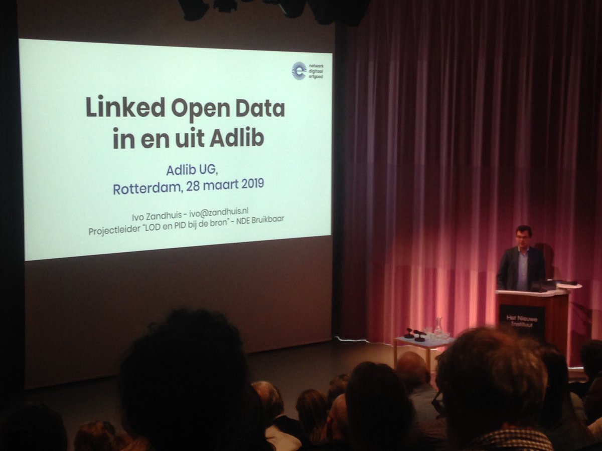 KitsR's tweet photo. On the practical implementation of @DigitaalErfgoed #DERA concepts: @IvoZandhuis talks about getting #LinkedOpenData into and out of #Adlib - actually building the #AdlibLOD initiative by @judvg. (@Rijksmuseum example: the #Nachtwacht / #Nightwatch) #PID #LOD #RDF #AdlibUG https://t.co/hEujC9BQGr
