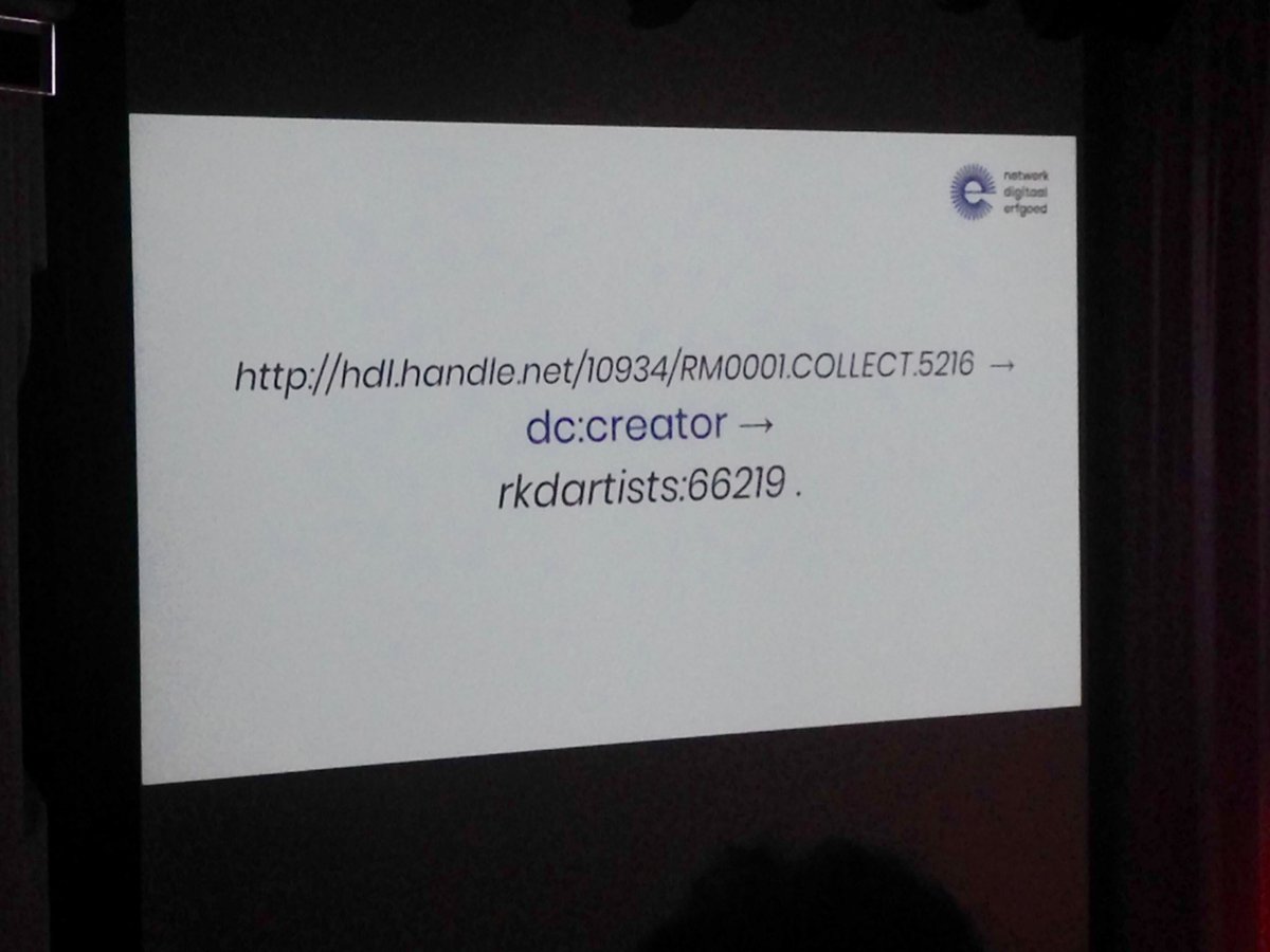 KitsR's tweet photo. On the practical implementation of @DigitaalErfgoed #DERA concepts: @IvoZandhuis talks about getting #LinkedOpenData into and out of #Adlib - actually building the #AdlibLOD initiative by @judvg. (@Rijksmuseum example: the #Nachtwacht / #Nightwatch) #PID #LOD #RDF #AdlibUG https://t.co/hEujC9BQGr